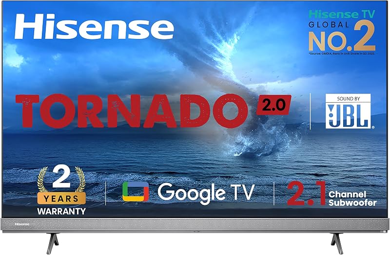 Hisense 164 cm (65 inches) Tornado 2.0 Series 4K Ultra HD Smart LED Google TV 65A7H (Silver)