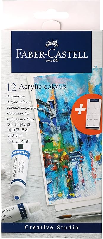 Faber-Castell 379012 Student Acrylic Colour Set - Pack of 12 (12 x 9 ml)
