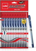 Cello Maxriter Ball Pen | Pack of 10 | Blue Ball Pens | Lightweight Ball Pens for Pressure Free & Fine Writing | Elasto Gr...