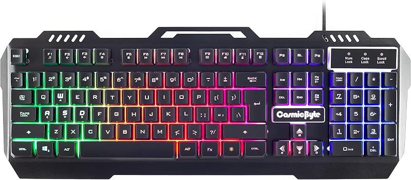 Cosmic Byte CB-GK-05 Titan Wired Gaming Keyboard with Aluminum Body, Rainbow Backlit Keycaps, Braided Cable (Black)