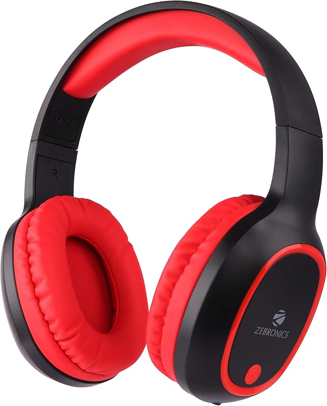 ZEBRONICS Zeb-Thunder Wireless Bluetooth Over The Ear Headphone FM, mSD, 9 hrs Playback with Mic (Red)