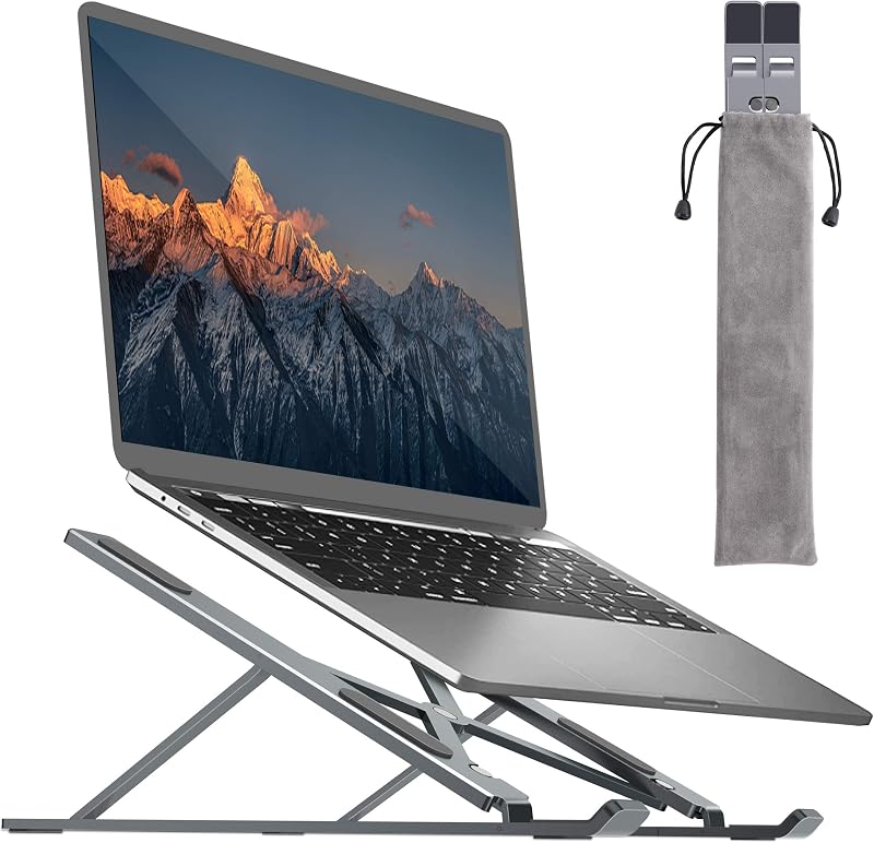 BY4U Laptop Tabletop Stand for Desk, Portable Stand, Adjustable Height, Foldable, Non-Slip Aluminum MacBook Computer Stan...