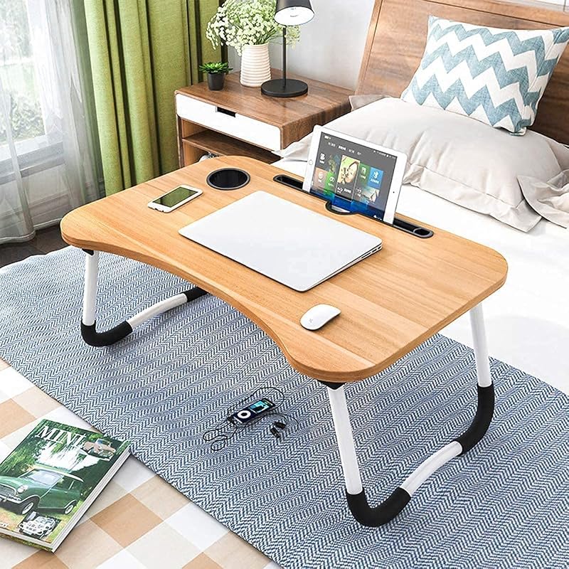 NIHARA Smart Multipurpose Foldable Laptop Table with Cup Holder, Study Table, Bed Table, Breakfast Table, Foldable and Por...