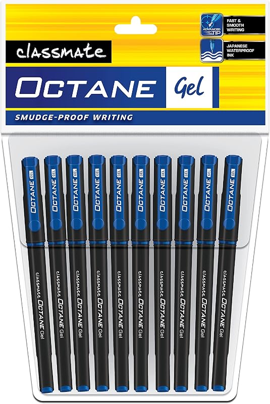 Classmate Octane- Blue Gel Pens (Pack of 10)|Smooth Writing Pens|Water-proof ink for smudge-free writing|Preferred by Stud...