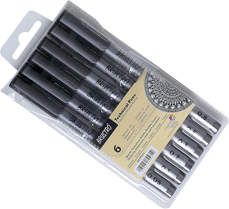 BRUSTRO Technical Pen Black Set of 6.