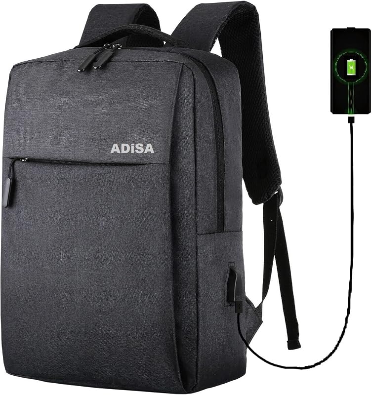 ADISA Large Laptop Backpack Office Bag College Travel Back Pack with USB (Black)