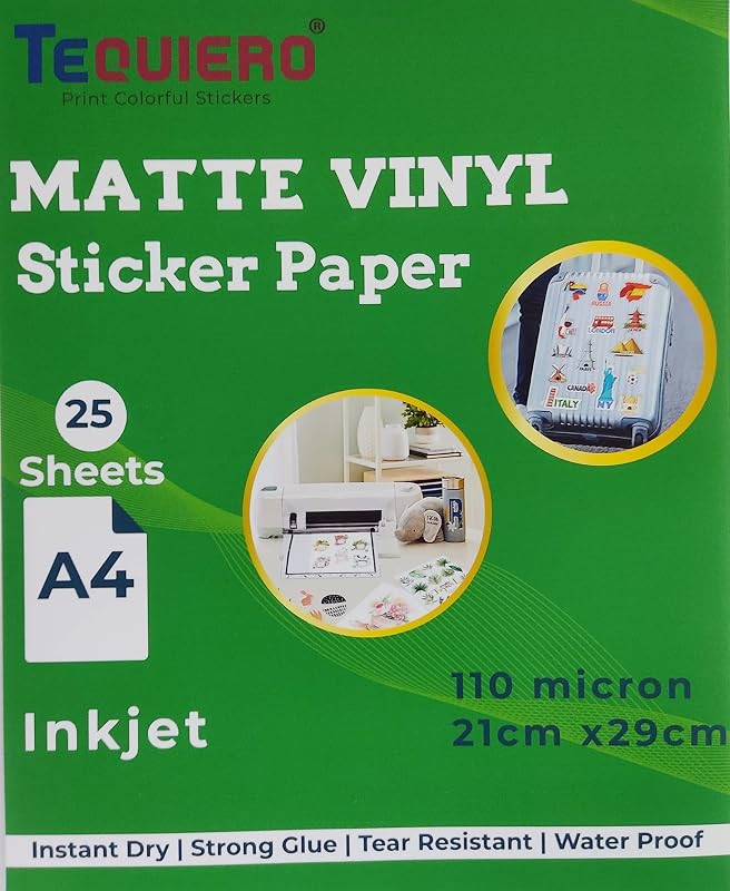 TeQuiero Matte Vinyl Sticker Paper Self Adhesive Photo Paper for Inkjet, Waterproof, Instant Dry, Tear Resistant A4 Size S...