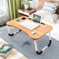 OFFENBERG Foldable Laptop Table with Cup Holder, Study Table, Bed Table, Breakfast Table, Foldable & Portable.->> (Wood)
