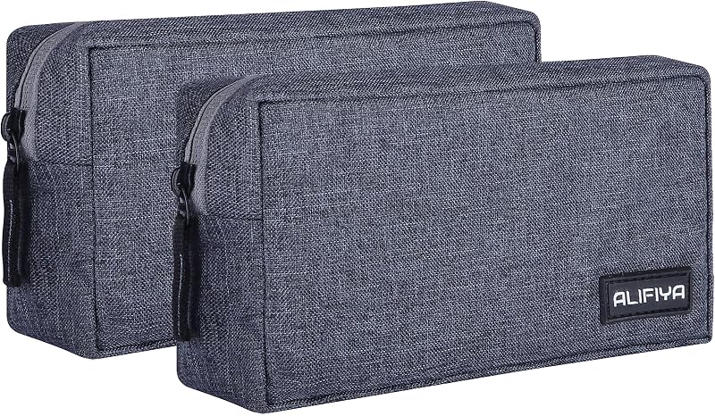 Alifiya Polyester Gadget Charger Pouch / Travel Organizer Pouch for Cables / Hard Disk / Charger (Grey - Pack of 2)