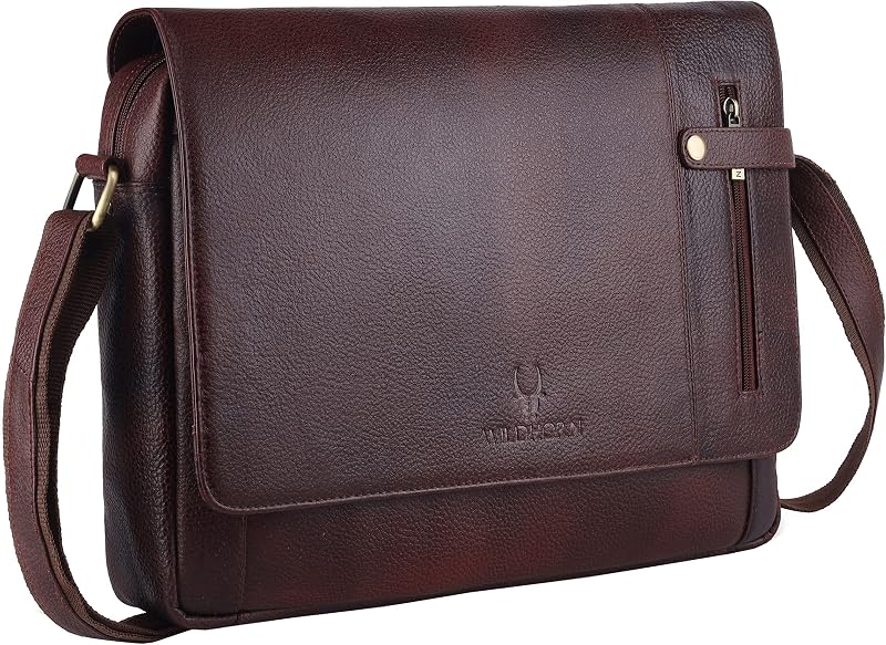 WildHorn Leather 14 inch Laptop Messenger Bag for Men I Padded Laptop Compartment with Adjustable Strap I Extra Zip Compar...