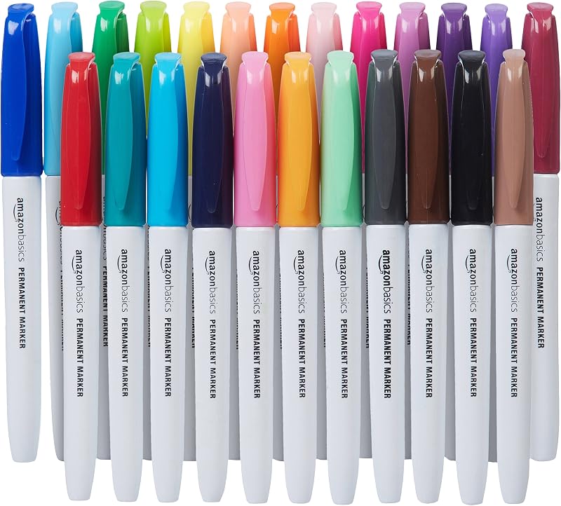 Amazon Basics Permanent Markers, Assorted Colours, Pack of 24